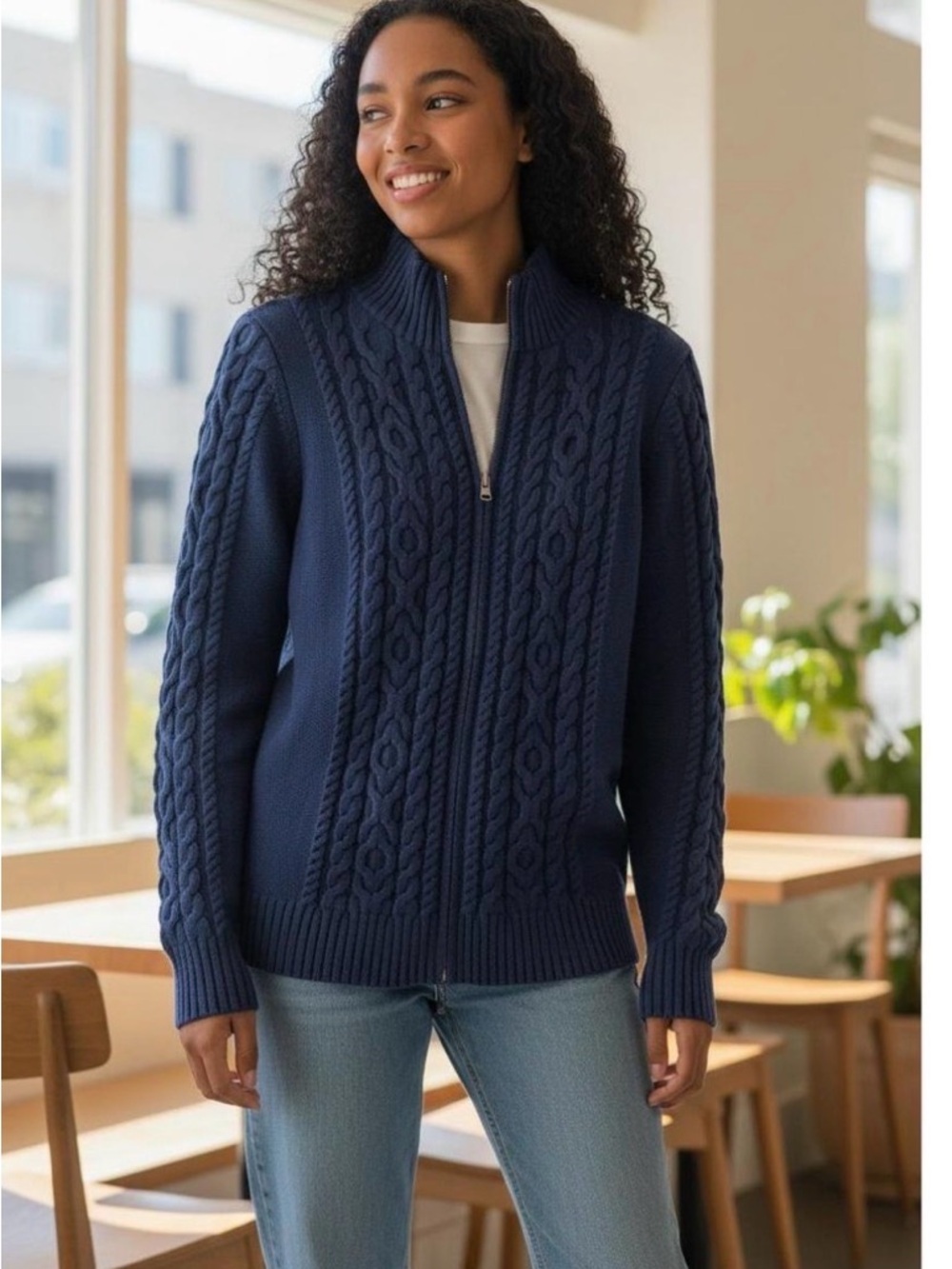 L.L. Bean Vintage Cable-Knit Full-Zip Cardigan